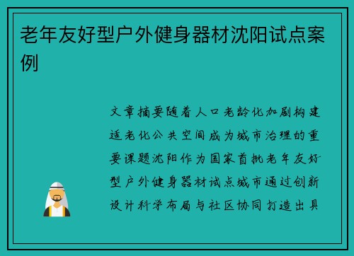 老年友好型户外健身器材沈阳试点案例
