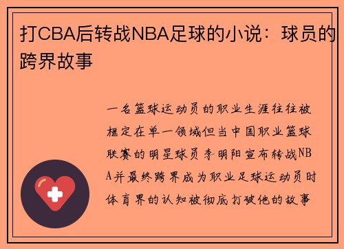 打CBA后转战NBA足球的小说：球员的跨界故事